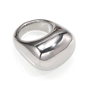Minimalist wide mirror polished stainless steel dome ring for women with high gloss finish