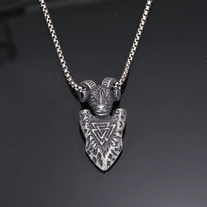 Collier pendentif bouclier bélier viking en acier inoxydable avec symbole Valknut et chaîne
