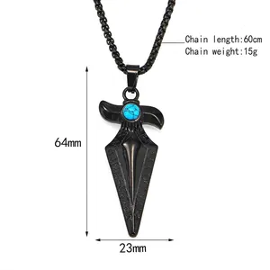 Vintage Viking speerpunt ketting met turquoise en noordse runen op de hanger