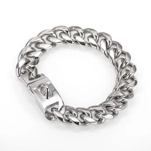 Collier pour chien en acier inoxydable argenté avec un fermoir à verrou tournant chic