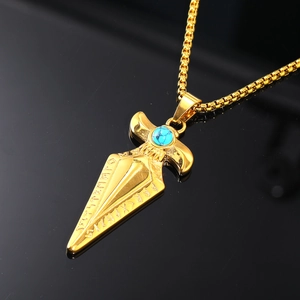 Vintage gouden roestvrijstalen speerpunt hanger met turquoise steen en runengravure