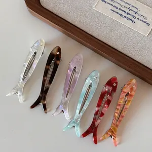 Y2K Acetate Fish Shaped Hair Clip For Women Sweet Cool Marble Pattern Rhinestone Fringe Clip Duckbill Clip Hair Accessories
