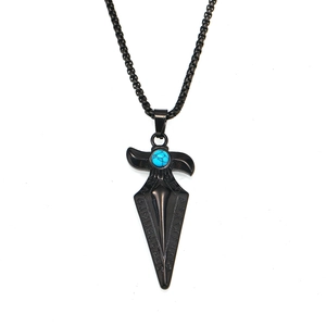 Noordse Viking speerpunt hanger met blauwe turquoise en gegraveerde runen