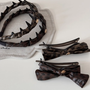Retro French Tortoiseshell Bowknot Hair Clip And Headband For Women Leopard Print Faux Leather Handmade Hair Accessories