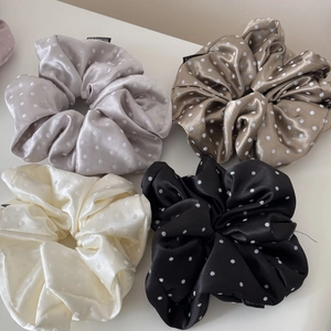 Elegant satin polka dot scrunchie set in silver, gold, white and black for high-end styling