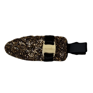 Elegant rhinestone hair clip with smile engraving and golden fringe detail for women