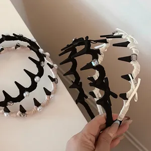 Wellenzahn Strass Schleife Künstliche Perle Haarrand Süß Koreanischer Stil Rutschfest Haarband Für Damen Mädchen Mode Haar Accessoires