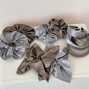 French Glossy Satin Polka Dot Scrunchie Large Bow Hair Tie Elastic Hair Band Padded Headband For Women Hair Accessories