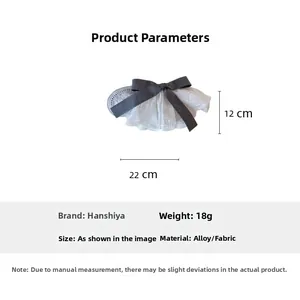 Detailed view of white lace collar with grey bow showing 22x12cm size and 18g weight