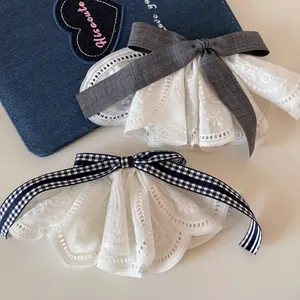 Academy Style Plaid Bow Lace Hair Clip Vintage Sweet Embroidery Ruffle Spring Clip Hairpin Accessory For Women Girls