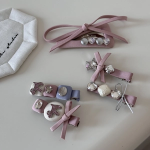 Pince à Cheveux Élégante Nœud en Satin Rose Avec Strass Künstliche Perles Style Doux Coréen Fleur Étoile Cœur pour Femmes