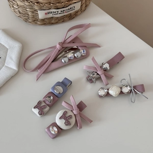 Ensemble de barrettes à cheveux avec nœuds roses, strass brillants et perles