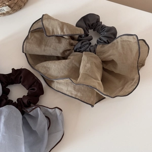 Elegant large organza hair scrunchies in olive green and light blue for women