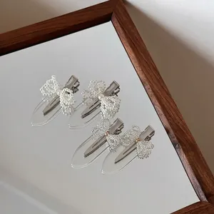 Handmade Faux Artificial Pearl Bow Knot Hair Clips For Women Elegant Transparent Bead Hairpin Sweet Korean Style Headwear Accessory