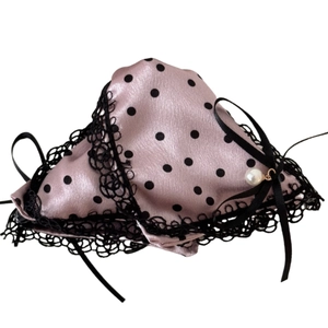 Polka dot satin hair claw clip with black lace bow and white pearl pendant for women