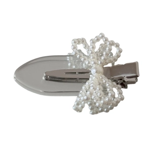 Sweet pearl bow hair clip with transparent acrylic duckbill base for women and girls