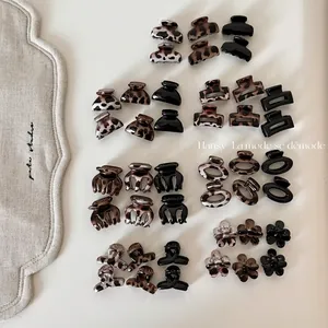 Mini Leopard Print Hair Claws Set For Women Girls Geometric Resin Small Hair Clips Floral Hair Accessories Styling Tool