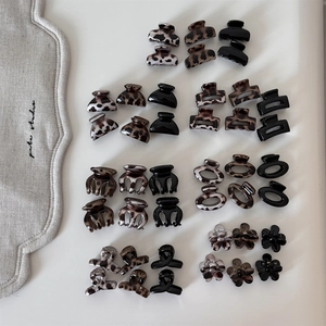 Mini leopard print and marble acrylic hair claw clip set for women hair accessories