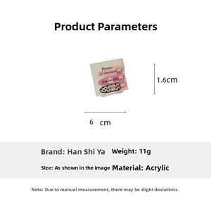 Spécifications détaillées de taille pour lot de pinces à cheveux rose acrylique de 6cm