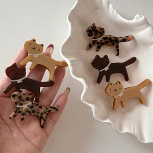 Korean Style Acetate Cat Shape Hair Clip Leopard Print Animal Duckbill Clip For Women Sweet Fashion Hair Accessories Side Clip
