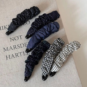 Sechser-Set Vintage-Bananen-Haarspangen aus Stoff mit Punkten und Karomuster