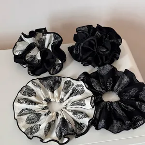 Oversized Pleated Fabric Scrunchie For Women Abstract Fingerprint Pattern Hair Tie Elastic Ponytail Holder Korean Hair Accessories
