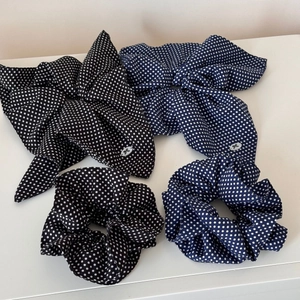 Vintage Korean Style Polka Dot Cloth Scrunchies For Women Bowknot Ribbon Large Hair Ring Elastic Hair Bands Fashion Hair Accessories