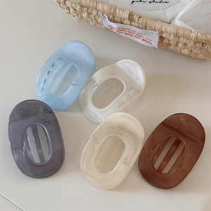 Set of five elegant macaron-colored resin hair claws with marble texture details
