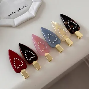 Pince à Cheveux en Acétate Cœur Avec Strass Pince Bec de Canard Douce Coréenne Forme de Cœur Barrette Femme Accessoires