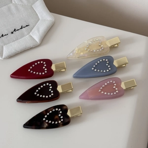 Lot de 6 pinces à cheveux en acétate en forme de cœur avec strass pour filles