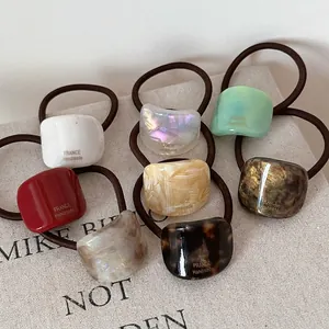 Vintage Acetate Geometric Gold Label Hair Tie Korean Handmade Elastic Hair Rope Fashion Commuting Ponytail Holder For Women