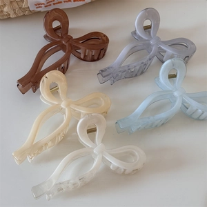 5-piece set of elegant ribbon bow hair claws in assorted soft translucent jelly colors