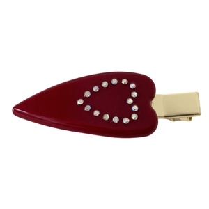 Barrette à cheveux cœur en acétate avec strass brillants et base en métal doré élégante