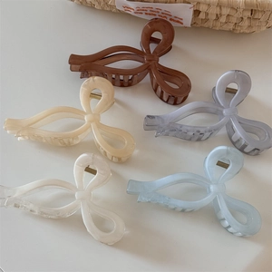 Five-piece jelly color ribbon bow hair claws set in various Korean style pastel shades