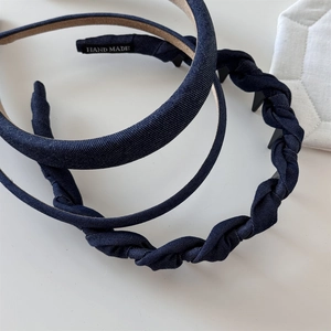 Fashionable denim blue headbands with twisted design and non-slip teeth for women