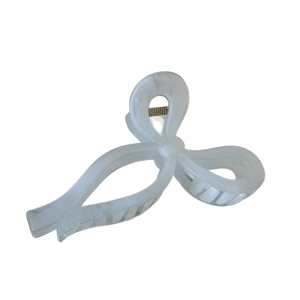 Light blue marble texture ribbon bow hair claw clip with gold metal spring for women