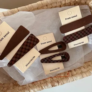 Vintage Brown Plaid Fabric Wrapped Hair Clips For Women Handmade Aesthetic Geometric Plaid Hairpins Fashion Accessories