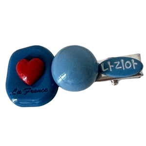 Red heart and blue bow fabric hair clip with a sweet aesthetic and silver metal crocodile grip