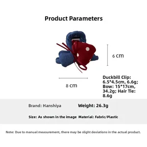 Detailed size chart for red polka dot bow hair clip set with dimensions in centimeters