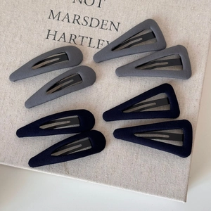 8-piece geometric fabric hair clips set in grey and navy blue for sweet women styles