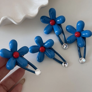 Sweet Blue Flower Hair Clip With Rhinestone Accents Korean Style Duckbill Clip For Women Girl Elegant Hair Accessories