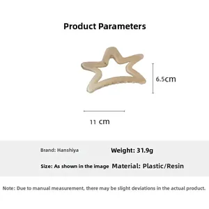 Pince à cheveux étoile crème dimensions et détails du matériau en 11 cm long