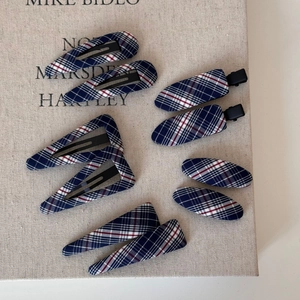 Classic British style plaid hair clips set with 10 pieces in red and blue fabric patterns