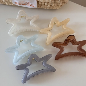 Lot de cinq pinces à cheveux en forme d'étoile translucide en diverses couleurs pastel
