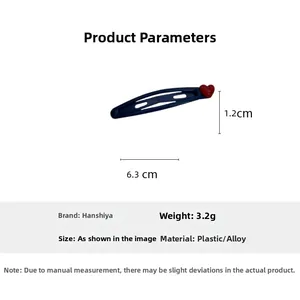 Dimensions de la barrette bleu marine avec cœur rouge, accessoire cheveux en métal 6,3 cm