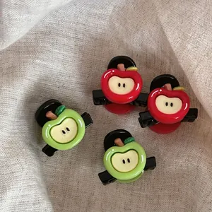 Mini Apple Hair Claw Clips For Women Cute Korean Style Fruit Shape Small Hair Clips Sweet Student Mixed Materials Accessories