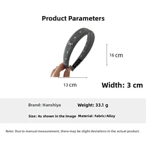 Detailed size and weight specs for the grey polka dot sponge headband with bow
