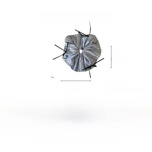 Detailed size chart of a 19cm blue striped hair scrunchie with black ribbon bow