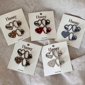 Handmade Heart Hair Clips For Women Girls Polka Dot Grid Pattern Duckbill Clips Sweet Hair Pins Side Clips Headwear