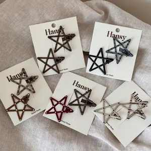 Sweet Star Shaped Hair Clips With Polka Dot Plaid Patterns Duckbill Clips For Women Girls Daily Fashion Hair Accessories